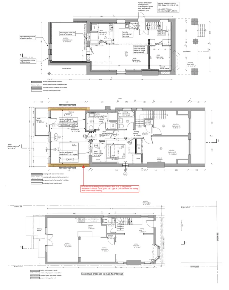 Permit floor plans for a Beaches home renovation across three levels